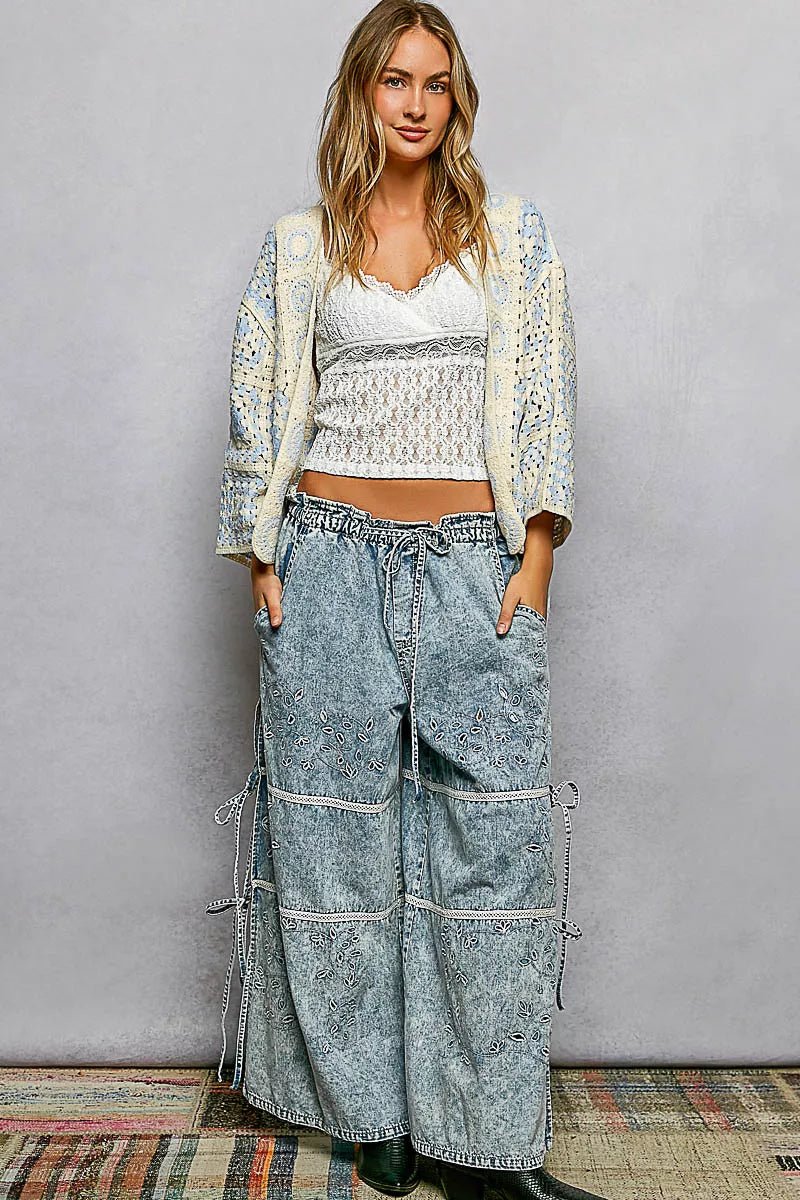 POL Open Front Crochet Cardigan with Granny Square Pattern - Bitsy Gypsy Boutique