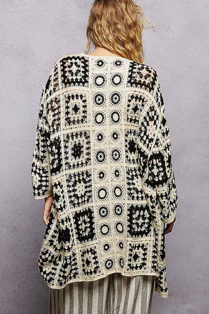 POL Open Front Crochet Cardigan with Granny Square Pattern - Bitsy Gypsy Boutique
