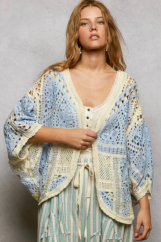 POL Open Front Crochet Cardigan with Scalloped Edge - Bitsy Gypsy Boutique