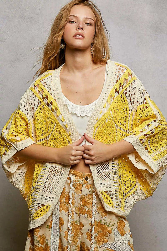 POL Open Front Crochet Cardigan with Scalloped Edge - Bitsy Gypsy Boutique