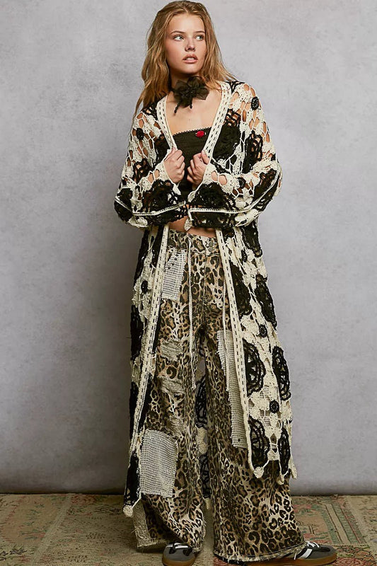 POL Open Front Crochet Longline Cardigan - Bitsy Gypsy Boutique