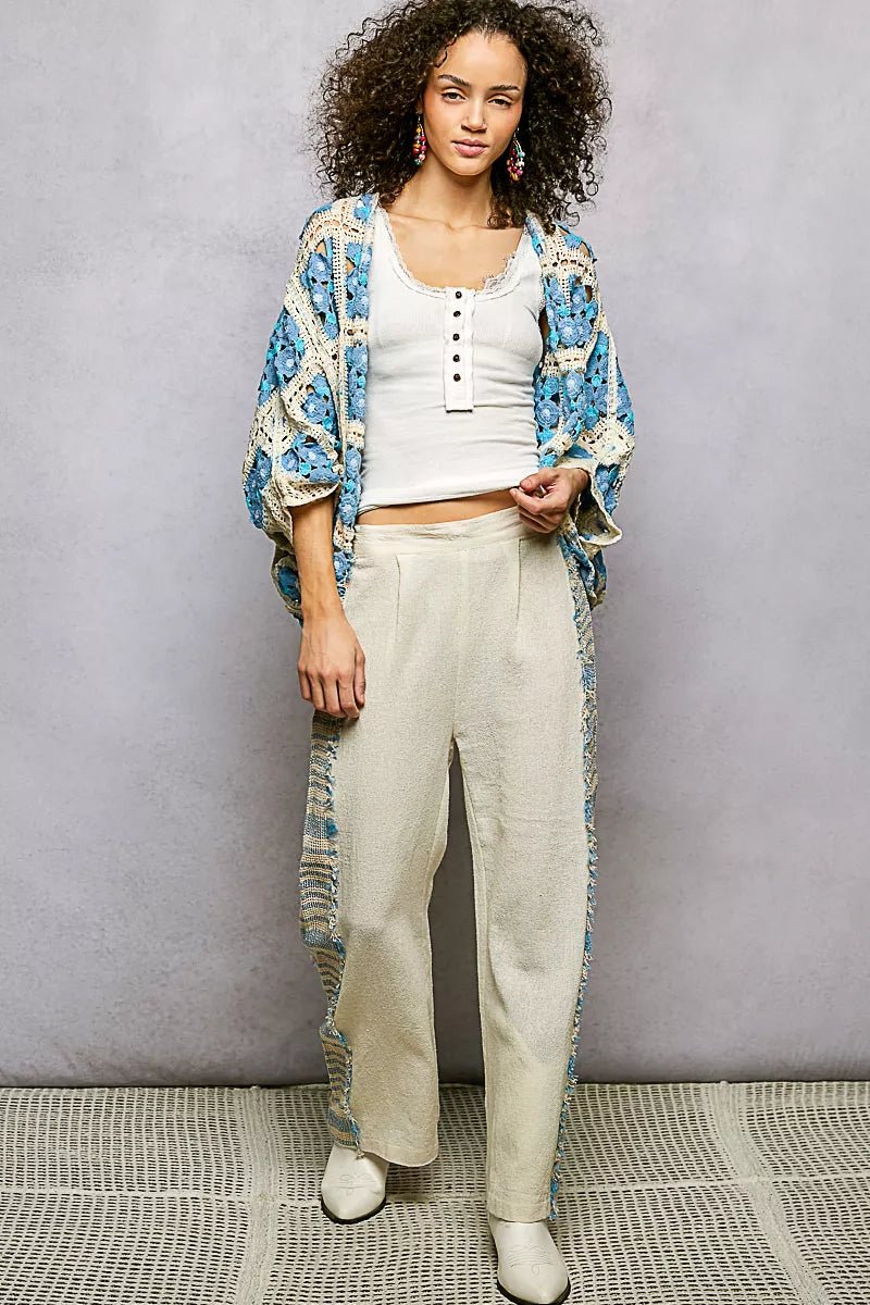 POL Open Front Floral Crochet Cardigan - Bitsy Gypsy Boutique