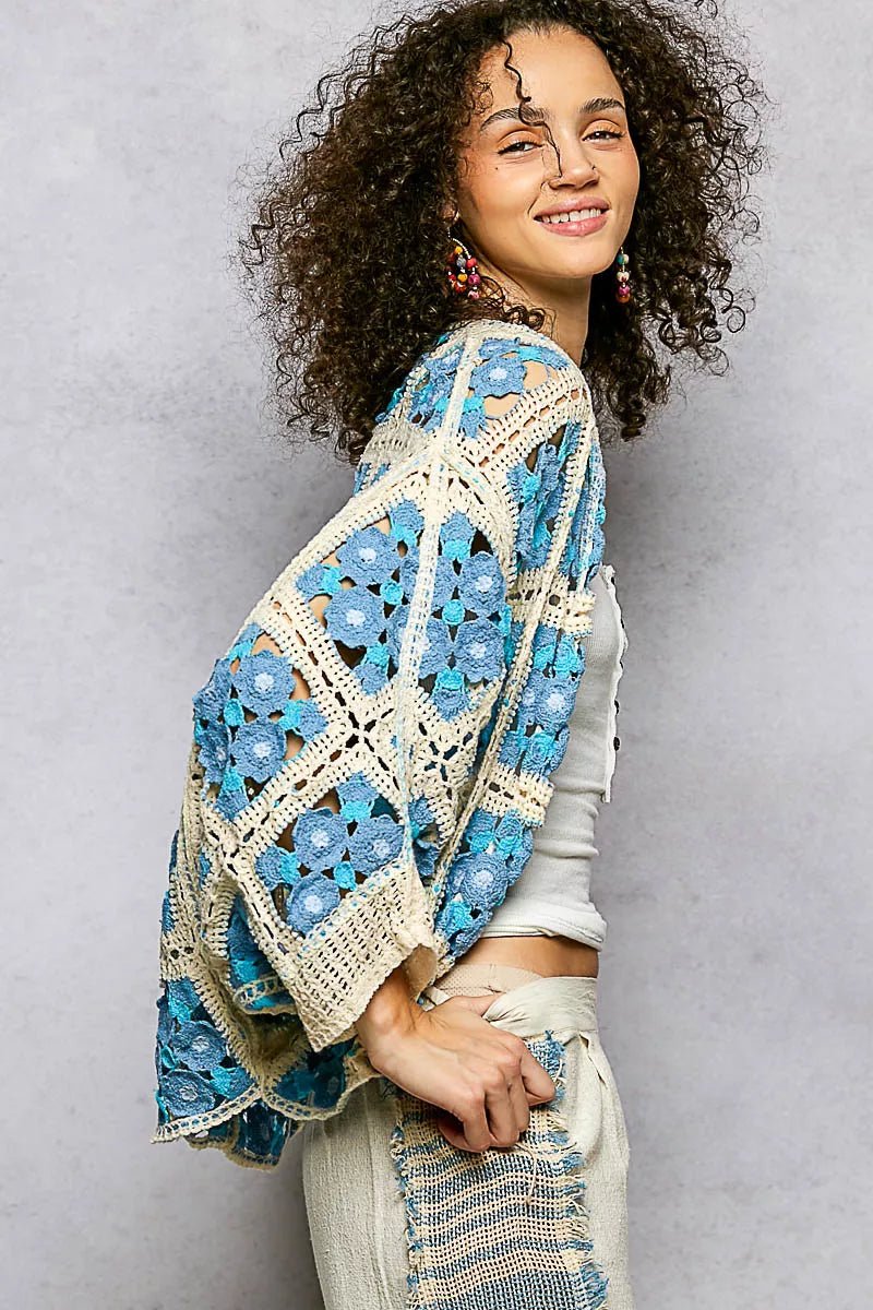 POL Open Front Floral Crochet Cardigan - Bitsy Gypsy Boutique