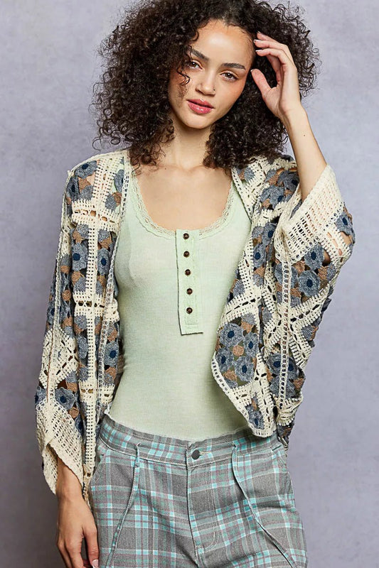 POL Open Front Floral Crochet Cardigan - Bitsy Gypsy Boutique