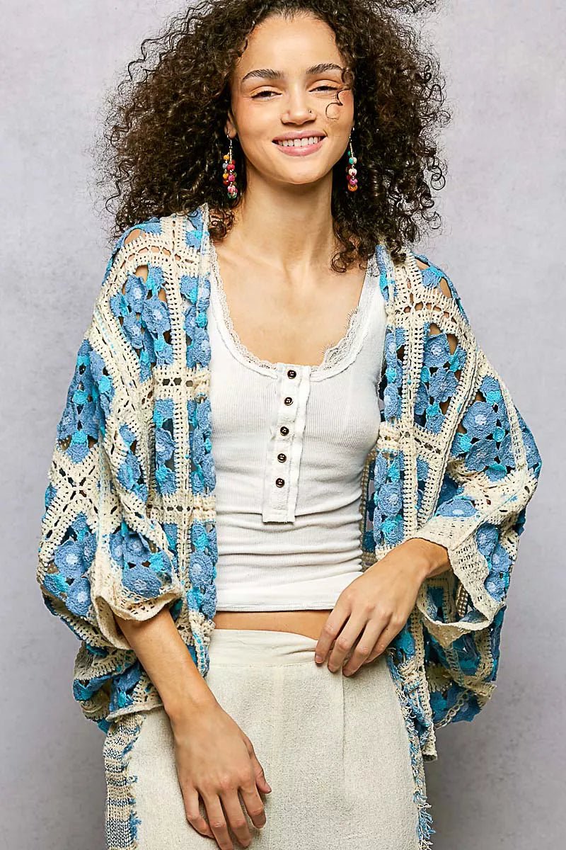 POL Open Front Floral Crochet Cardigan - Bitsy Gypsy Boutique