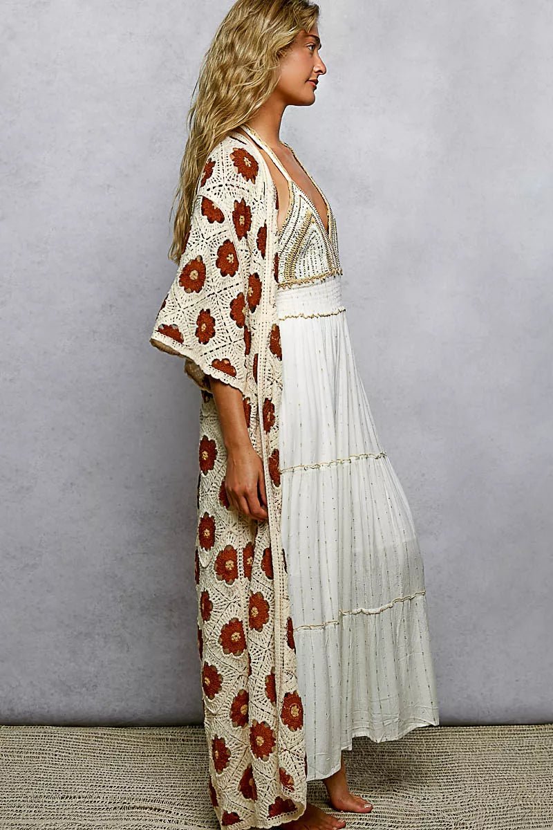 POL Open Front Floral Crochet Longline Cardigan - Bitsy Gypsy Boutique