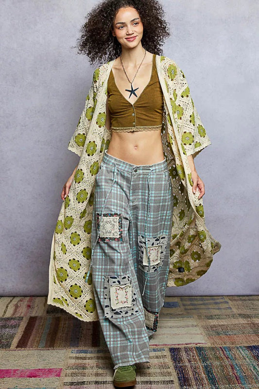 POL Open Front Floral Crochet Longline Cardigan - Bitsy Gypsy Boutique