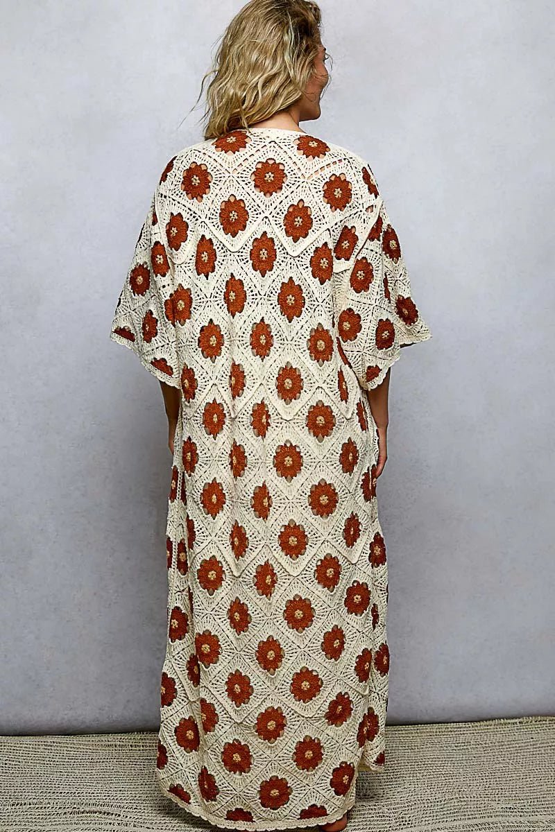 POL Open Front Floral Crochet Longline Cardigan - Bitsy Gypsy Boutique