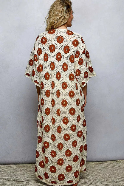 POL Open Front Floral Crochet Longline Cardigan - Bitsy Gypsy Boutique