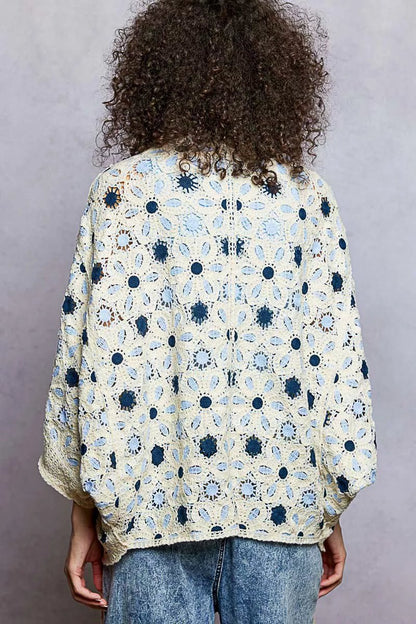 POL Open Front Floral Pattern Crochet Cardigan - Bitsy Gypsy Boutique