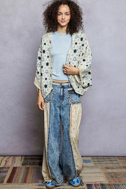 POL Open Front Floral Pattern Crochet Cardigan - Bitsy Gypsy Boutique