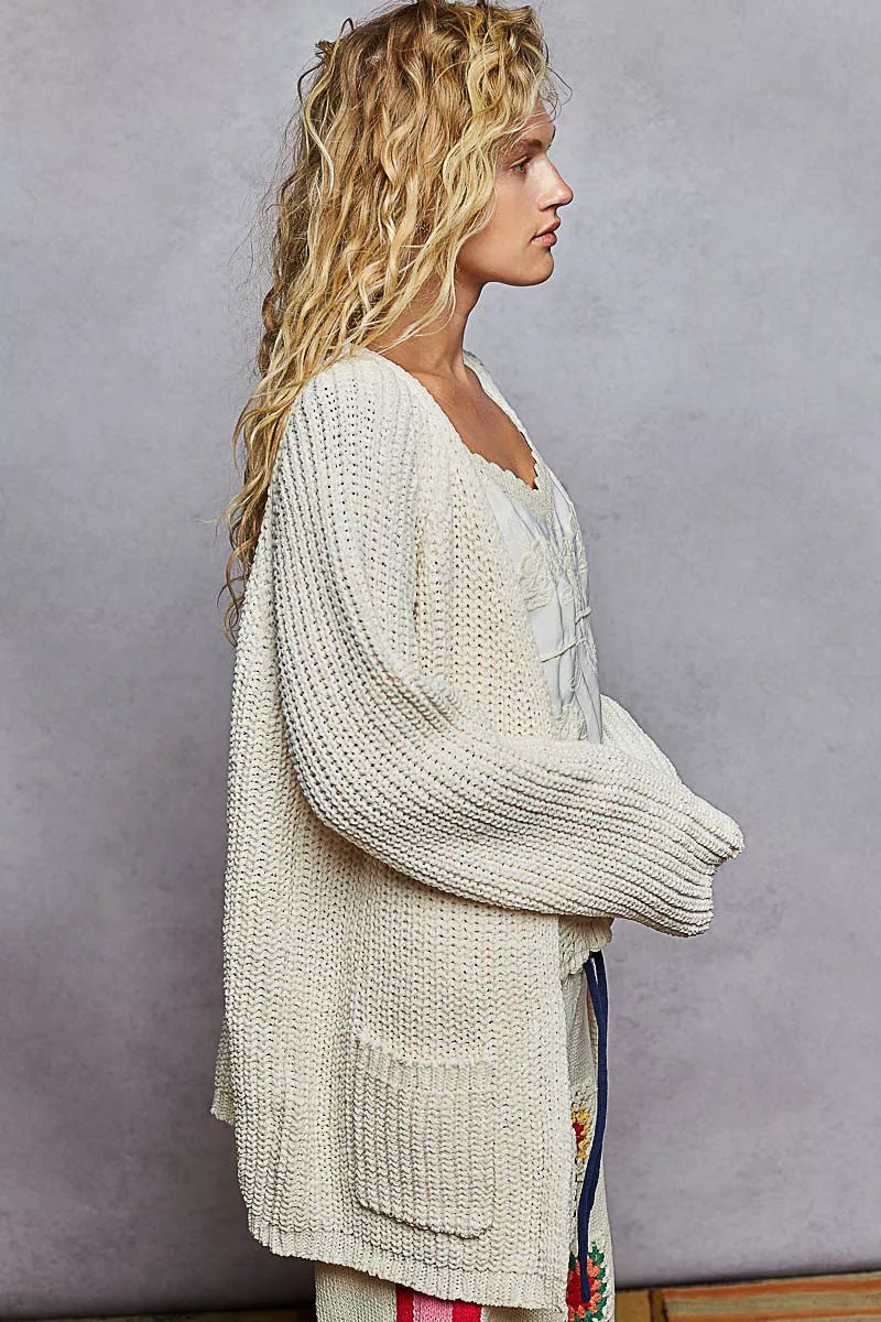 POL Open Front Knit Cardigan with Front Pocket - Bitsy Gypsy Boutique