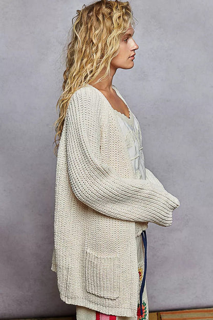 POL Open Front Knit Cardigan with Front Pocket - Bitsy Gypsy Boutique