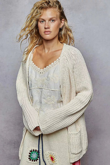 POL Open Front Knit Cardigan with Front Pocket - Bitsy Gypsy Boutique