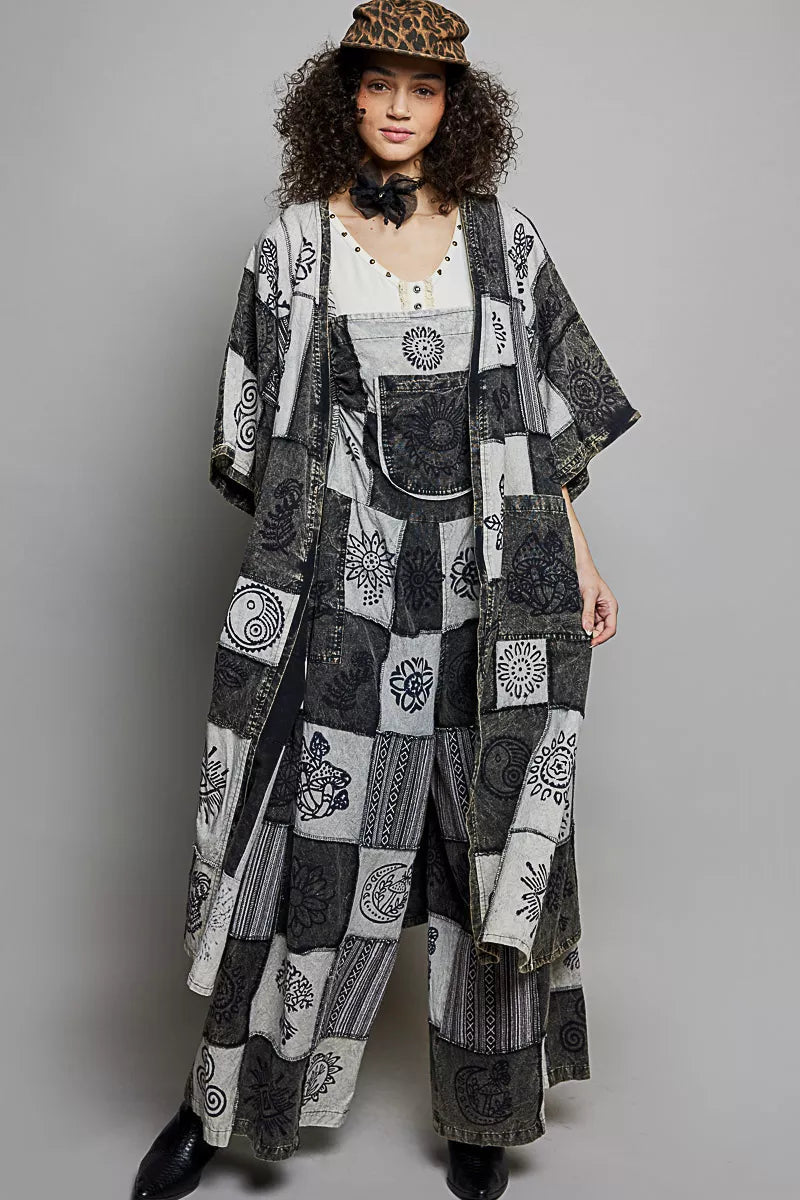 POL Open Front Printed Patchwork Longline Cardigan - Bitsy Gypsy Boutique