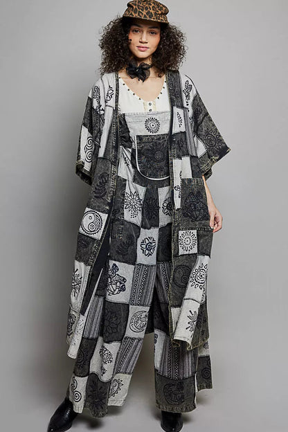POL Open Front Printed Patchwork Longline Cardigan - Bitsy Gypsy Boutique