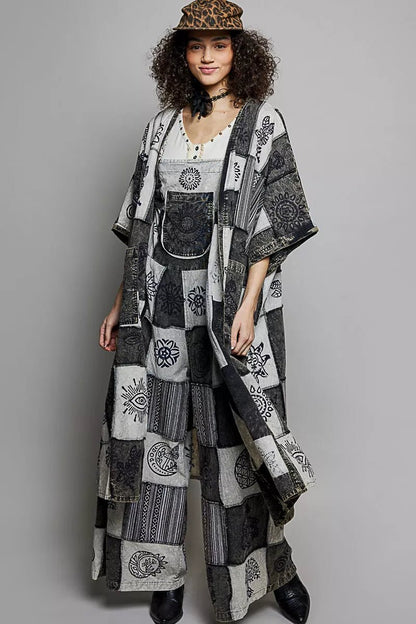 POL Open Front Printed Patchwork Longline Cardigan - Bitsy Gypsy Boutique