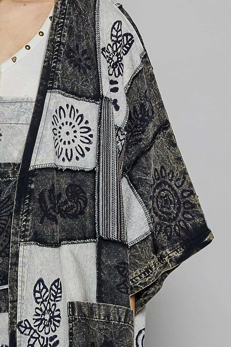 POL Open Front Printed Patchwork Longline Cardigan - Bitsy Gypsy Boutique