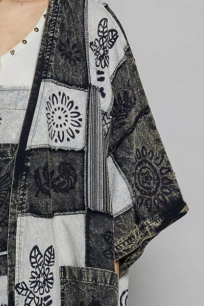 POL Open Front Printed Patchwork Longline Cardigan - Bitsy Gypsy Boutique