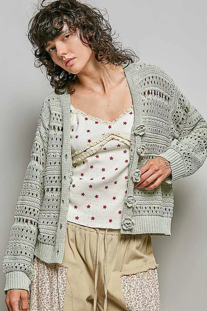 POL Open - Knit Floral Button Cardigan - Bitsy Gypsy Boutique