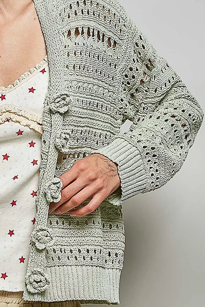 POL Open - Knit Floral Button Cardigan - Bitsy Gypsy Boutique