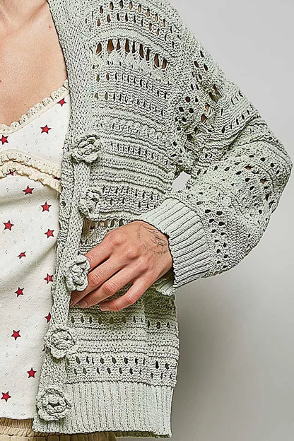 POL Open - Knit Floral Button Cardigan - Bitsy Gypsy Boutique