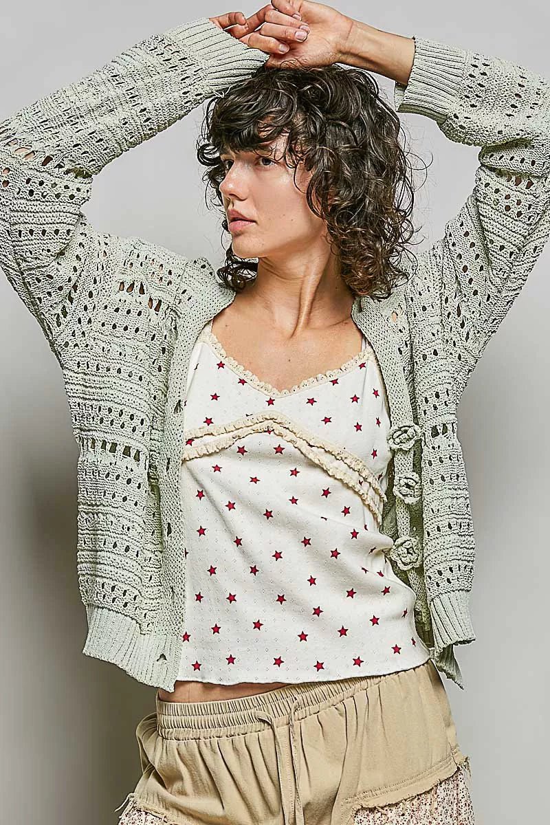 POL Open - Knit Floral Button Cardigan - Bitsy Gypsy Boutique