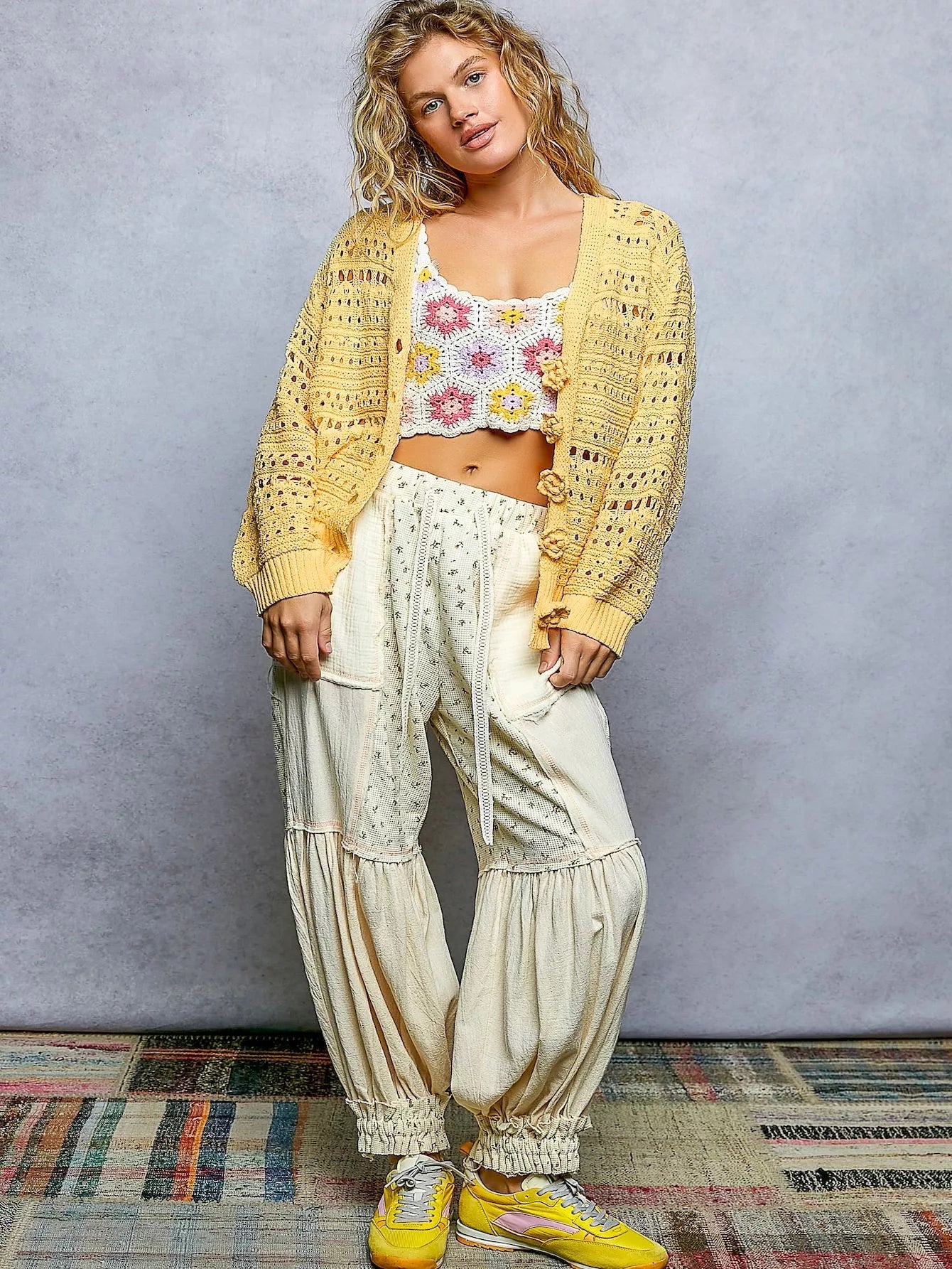 POL Open - Knit Floral Button Cardigan - Bitsy Gypsy Boutique
