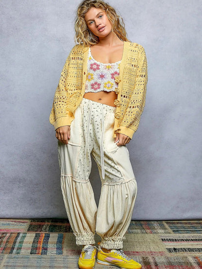 POL Open - Knit Floral Button Cardigan - Bitsy Gypsy Boutique