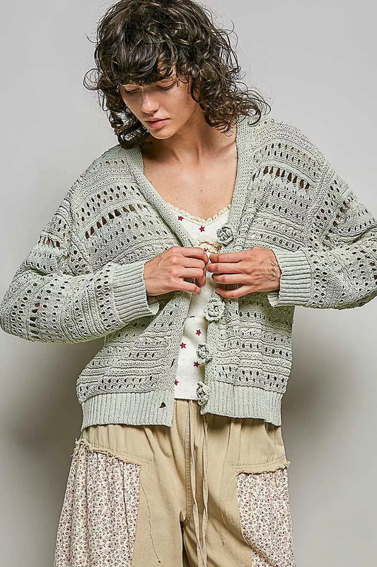 POL Open - Knit Floral Button Cardigan - Bitsy Gypsy Boutique