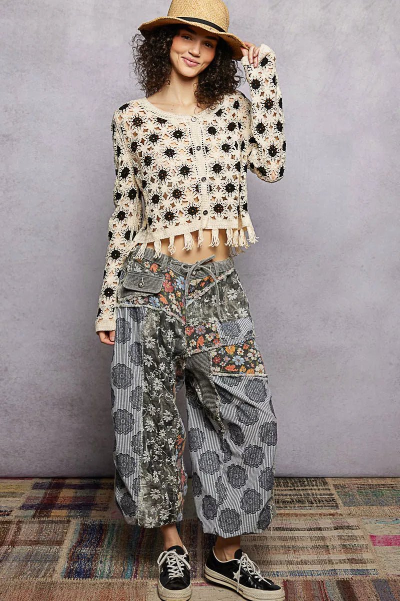 POL Openwork Floral Crochet Cardigan with Tassel Hem - Bitsy Gypsy Boutique