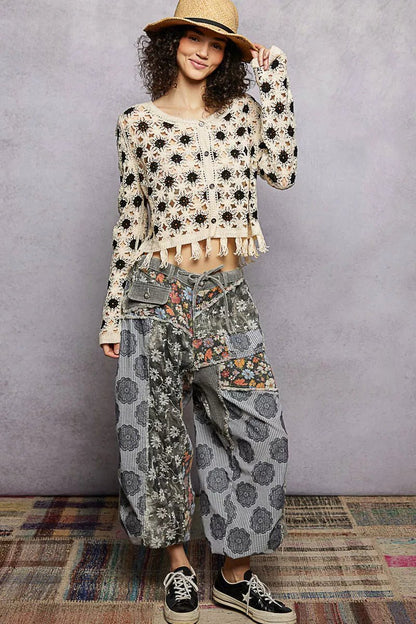 POL Openwork Floral Crochet Cardigan with Tassel Hem - Bitsy Gypsy Boutique