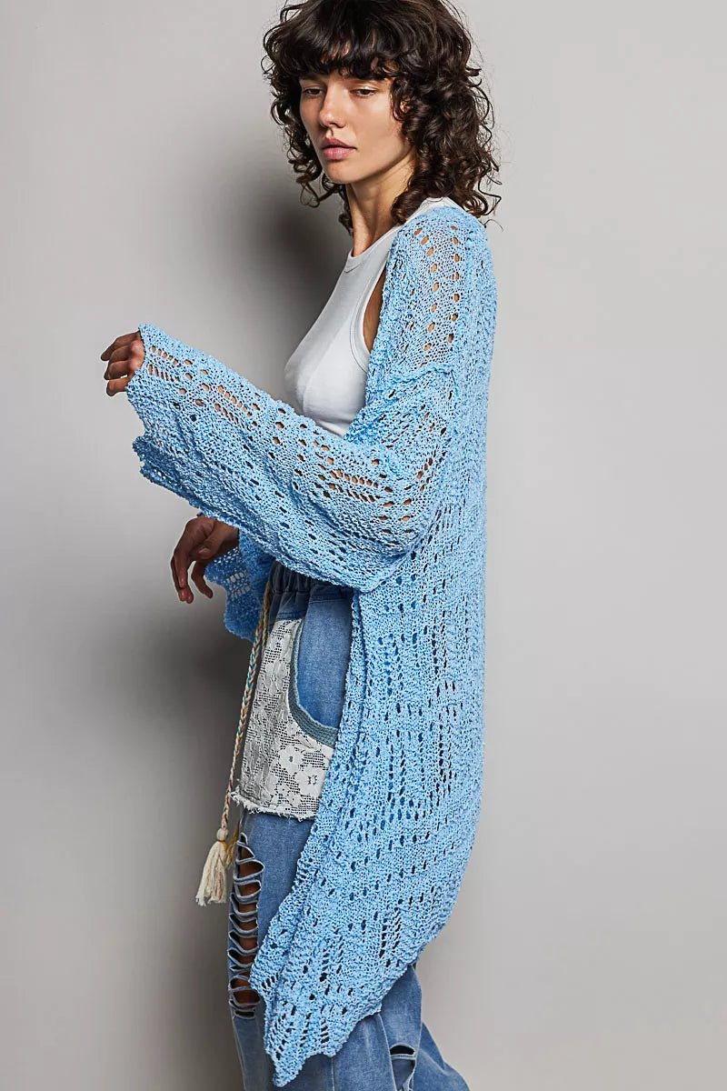 POL Openwork Lightweight Open Front Cardigan with Scalloped Edge - Bitsy Gypsy Boutique