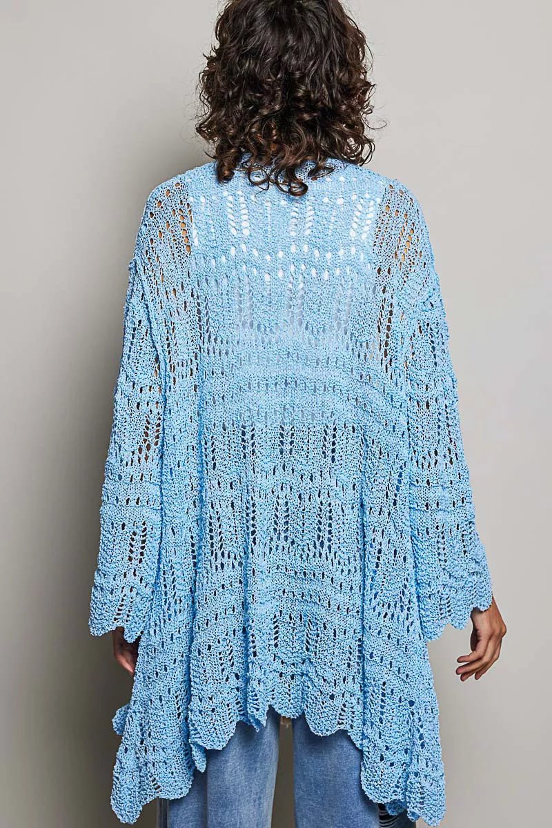 POL Openwork Lightweight Open Front Cardigan with Scalloped Edge - Bitsy Gypsy Boutique