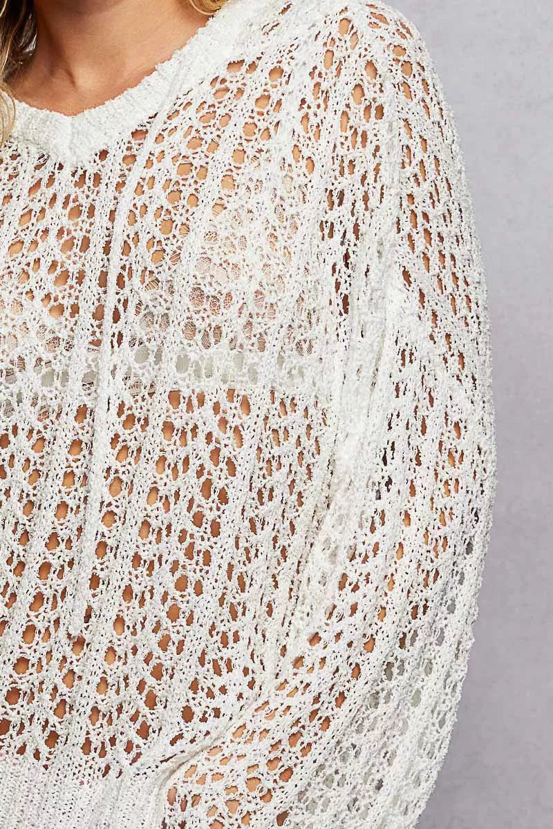 POL Openwork Round Neck High Low Knit Top - Bitsy Gypsy Boutique