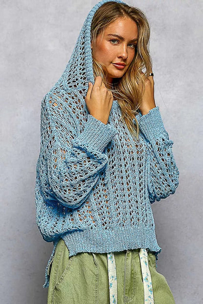 POL Openwork Round Neck High Low Knit Top - Bitsy Gypsy Boutique