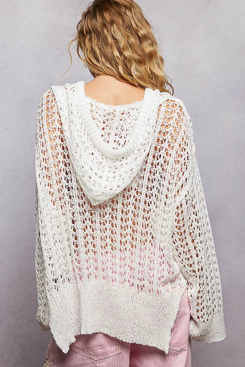 POL Openwork Round Neck High Low Knit Top - Bitsy Gypsy Boutique