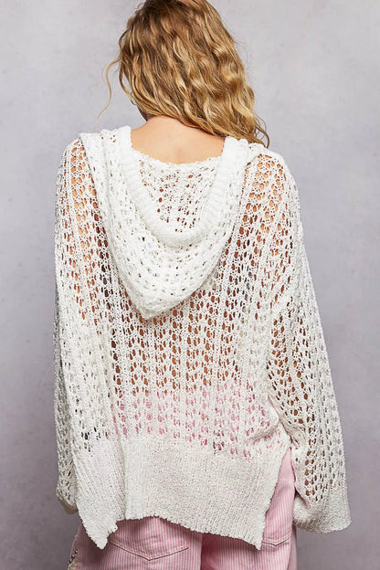 POL Openwork Round Neck High Low Knit Top - Bitsy Gypsy Boutique