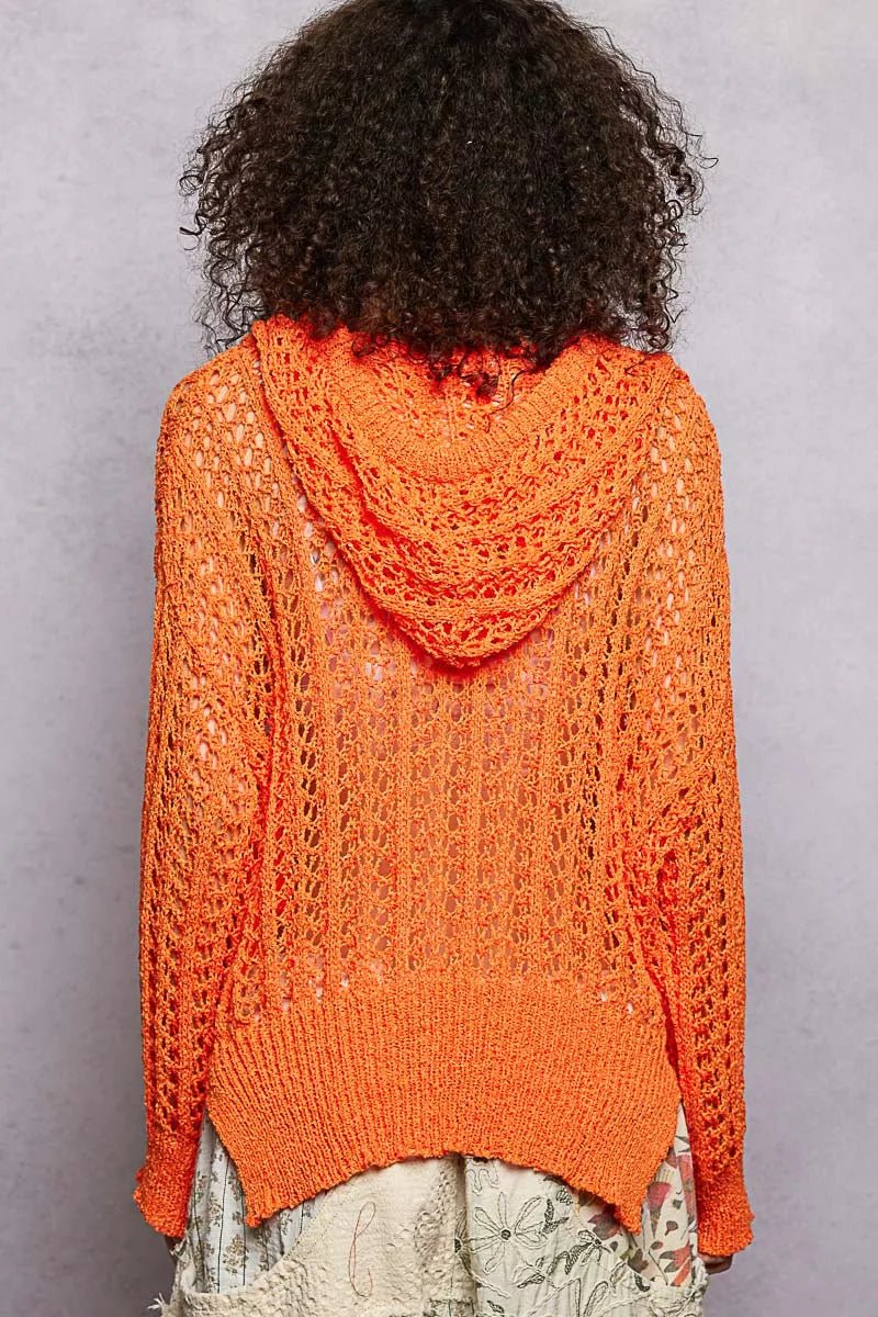 POL Openwork Round Neck High Low Knit Top - Bitsy Gypsy Boutique