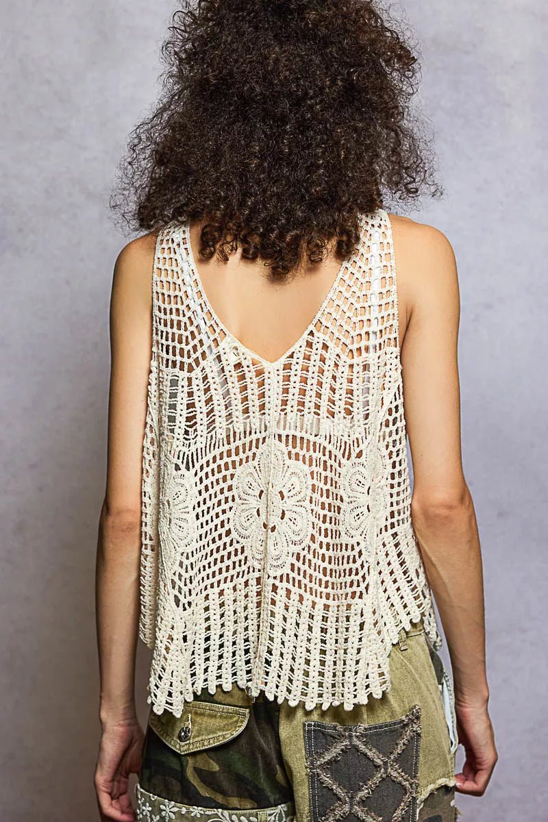 POL Openwork V - Neck Crochet Tank - Bitsy Gypsy Boutique