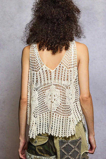 POL Openwork V - Neck Crochet Tank - Bitsy Gypsy Boutique