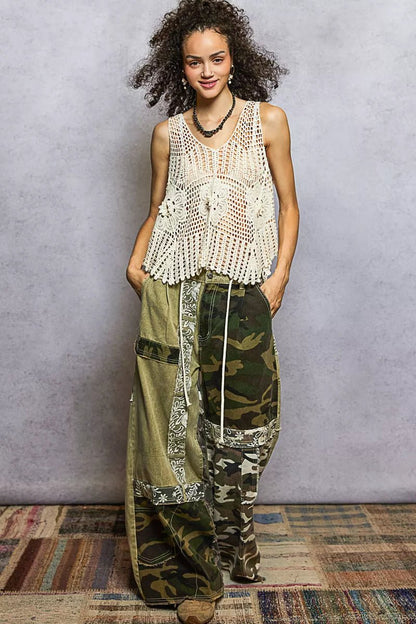 POL Openwork V - Neck Crochet Tank - Bitsy Gypsy Boutique