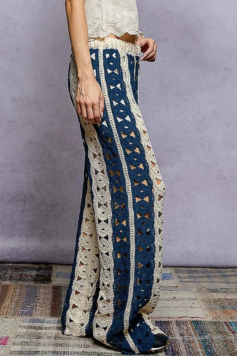 POL Openwork Wide Leg Pants with Stripe Detail - Bitsy Gypsy Boutique