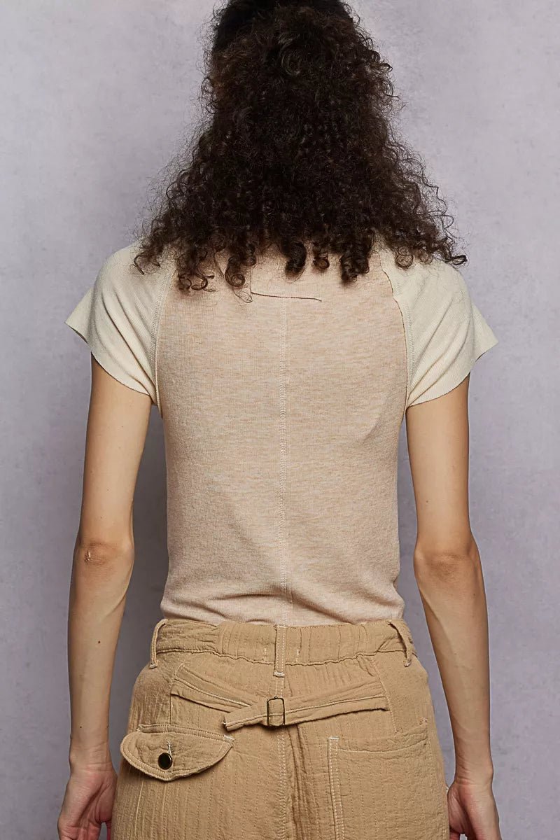 POL Outseam Detail Ribbed T-Shirt with Contrast Color Sleeves - Bitsy Gypsy Boutique