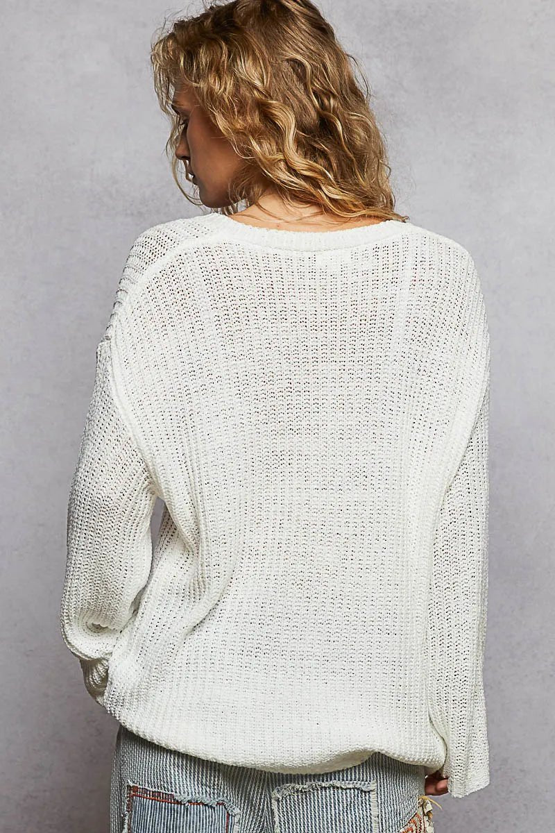 POL Oversized V - Neck Knit Top - Bitsy Gypsy Boutique