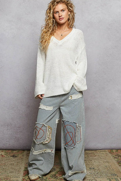 POL Oversized V - Neck Knit Top - Bitsy Gypsy Boutique
