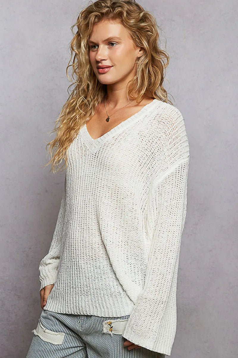 POL Oversized V - Neck Knit Top - Bitsy Gypsy Boutique