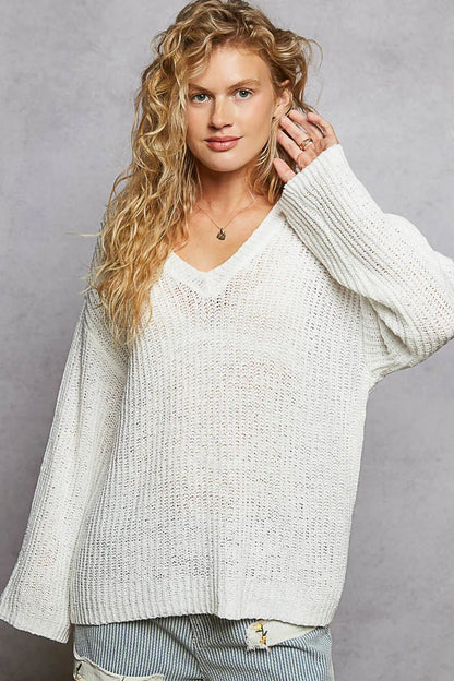 POL Oversized V - Neck Knit Top - Bitsy Gypsy Boutique