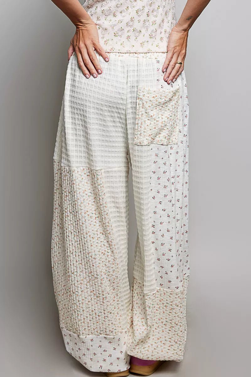 POL Patchwork Mixed Knit Wide Leg Pants - Bitsy Gypsy Boutique