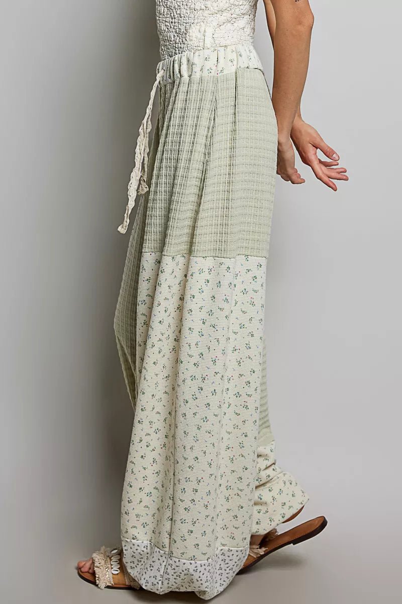 POL Patchwork Mixed Knit Wide Leg Pants - Bitsy Gypsy Boutique